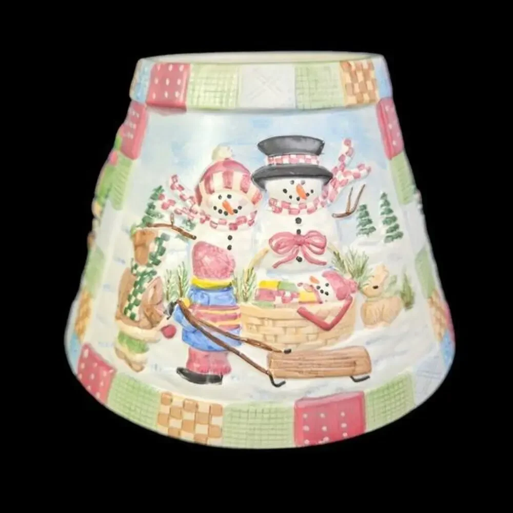 Yankee Candle Snowman Large Shade Winter Scene Embossed‎ Ceramic Children Quilt